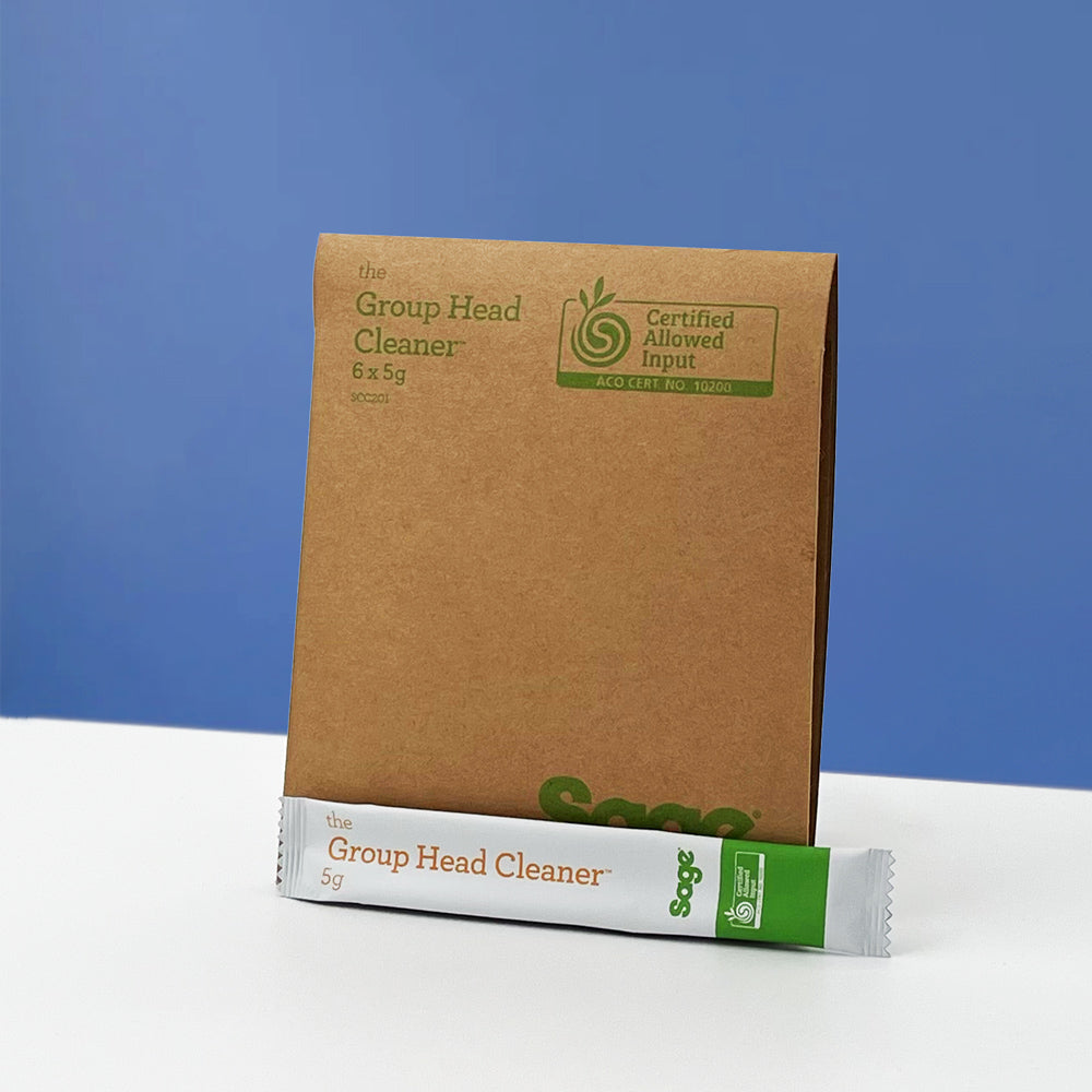 Sachets Group Head Cleaner Sage x6 en emballage recyclable, vue de face : entretient machine sage expresso