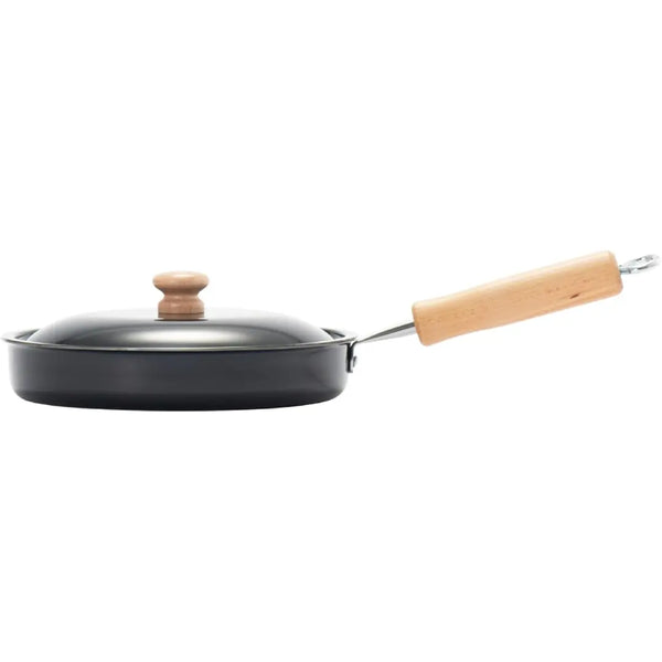Summit Iron Cookware Iron Frying Pan with Lid & Wooden Handle 7.9"