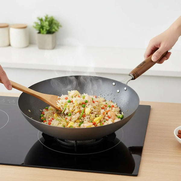 Summit Nitride Embossed Iron Beijing Wok Heavy-Duty Stir Fry Pan 11.8"