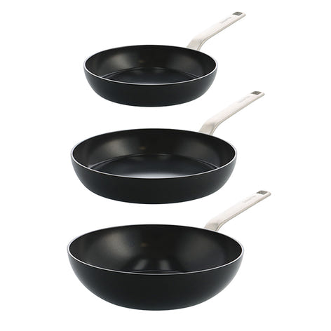 Lot 2 poêles 24 et 28 cm et wok 28 cm aluminium antiadhésif noir Evolution Green pan - Mathon - 1
