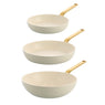 Lot 2 poêles 24 et 28 cm et wok 28 cm aluminium antiadhésif crème Evolution Green pan - Mathon - 1