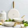 Lot 2 poêles aluminium antiadhésives crème 24 et 28 cm Evolution Green pan - Mathon - 2