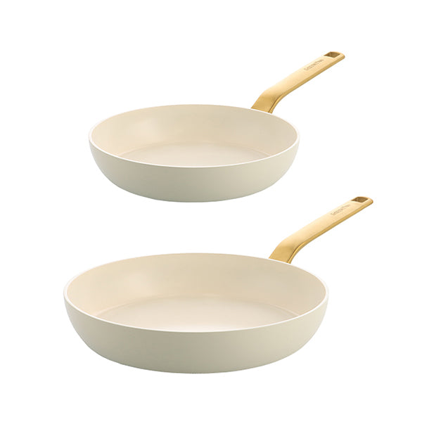 Lot 2 poêles aluminium antiadhésives crème 24 et 28 cm Evolution Green pan - Mathon - 1