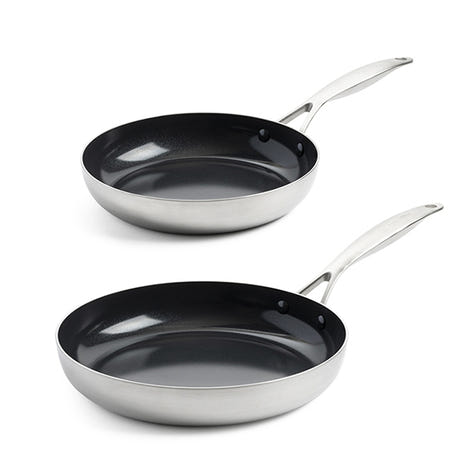 Lot 2 poêles antiadhésives en inox 24 et 28 cm Geneva Green pan - Mathon - 1