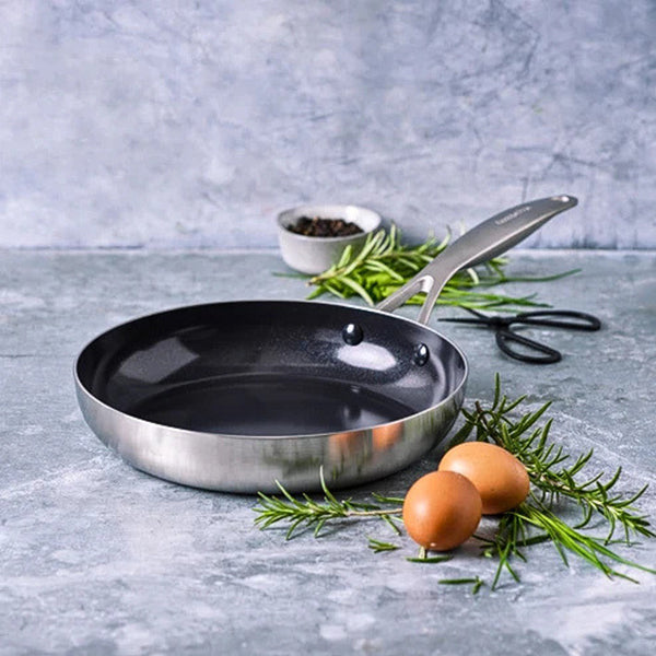 Lot 3 poêles antiadhésives en inox 20, 24 et 28 cm Geneva Green pan - Mathon - 4