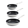 Lot 3 poêles antiadhésives en inox 20, 24 et 28 cm Geneva Green pan - Mathon - 1