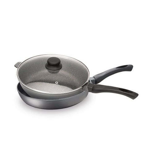 Lot poêle et sauteuse revêtement Dur comme la pierre 28 cm et couvercle en verre Mathon - Mathon - 1
