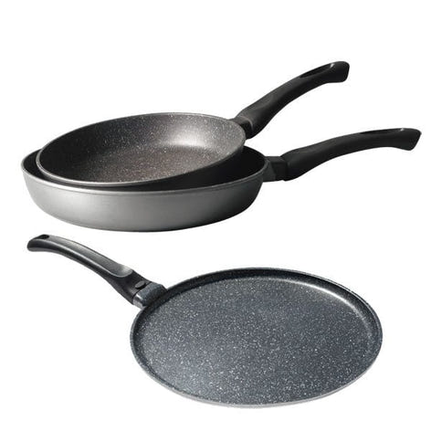Lot 2 poêles 24 et 28 cm et 1 crêpière 26 cm revêtement Dur comme la pierre Mathon - Mathon - 1