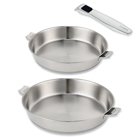 Lot 2 poêles tout inox Evolution 20 et 28 cm et manche amovible Beka - Mathon
