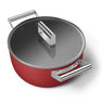 Faitout bas aluminium antiadhésif 24 cm rouge mat avec couvercle verre trempé Smeg - Mathon - 1