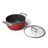 Faitout bas aluminium antiadhésif 24 cm rouge mat avec couvercle verre trempé Smeg - Mathon - 3