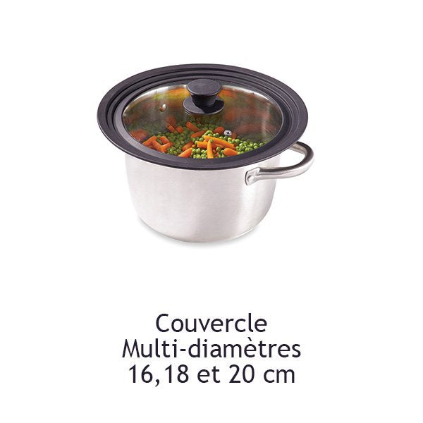 Couvercle en verre et silicone noir multidiamètre 16, 18 et 20 cm Mathon - Mathon - 3
