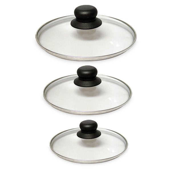 Lot 3 couvercles en verre cerclés inox 16, 18 et 20 cm Baumalu - Mathon
