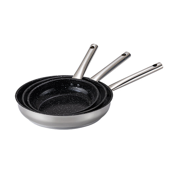 Lot de 3 poêles en inox avec revêtement céramique 20, 24 et 28 cm  Kitchenpro - Mathon - 2