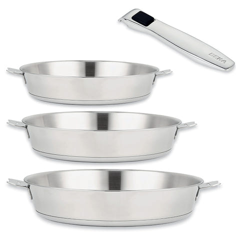 Lot 3 poêles tout inox Evolution 20, 24 et 28 cm et manche amovible Beka - Mathon - 1