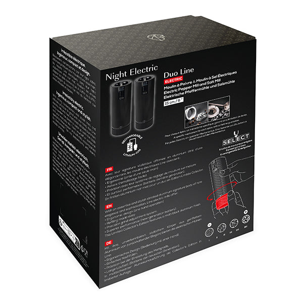 Coffret duo de moulins à poivre et à sel électriques Line noir mat 15 cm Peugeot - Mathon - 6