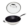 Lot wok inox antiadhérent et couvercle verre 30 cm Excell