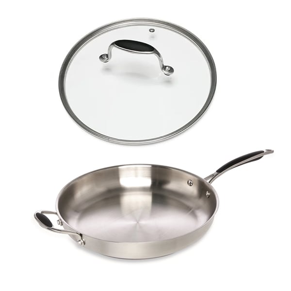 Lot poêle tout inox et couvercle verre 32 cm Excell