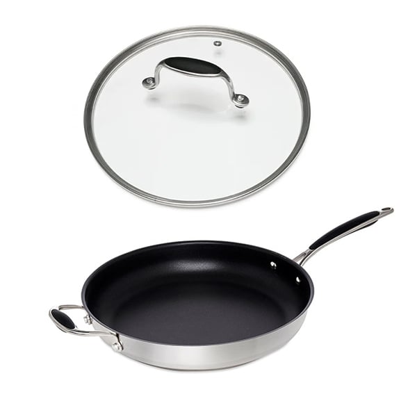 Lot poêle inox antiadhérent et couvercle verre 32 cm Excell