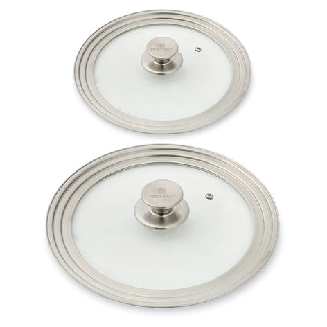 Lot 2 couvercles en verre et inox multidiamètre 16,18 et 20 cm et 24, 26 et 28 cm  Mathon - Mathon - 1