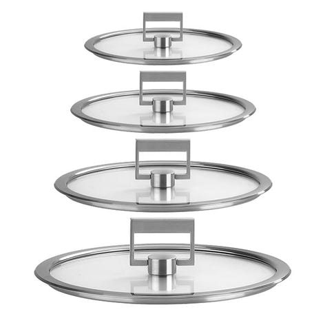 Set 4 couvercles en verre poignée carrée Strate 14, 16, 18 et 20 cm Cristel - Mathon - 1