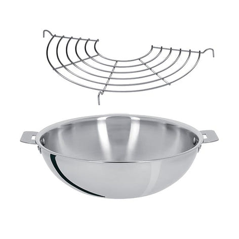 Lot wok tout inox sans manche et grille Casteline 28 cm Cristel - Mathon - 1