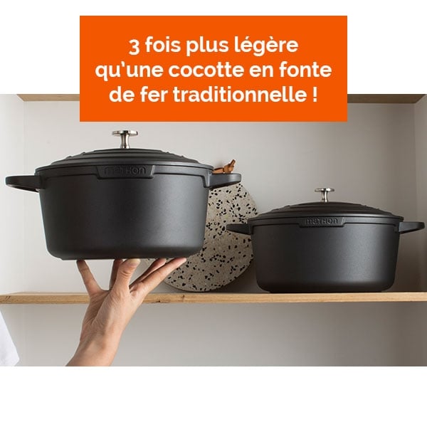 Lot cocotte légère ronde fonte aluminium 24 cm 4,5 L et panier vapeur multidiamètre Mathon - Mathon - 2