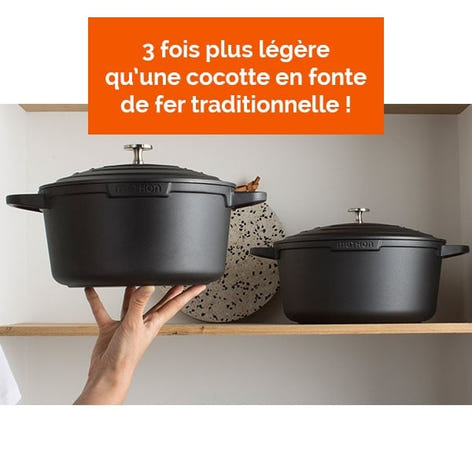 Lot cocotte légère ronde fonte aluminium 24 cm 4,5 L et panier vapeur multidiamètre Mathon - Mathon - 2