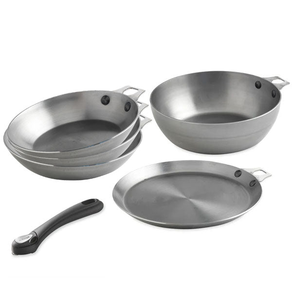 Batterie de cuisine 5 pièces acier Minéral B et manche amovible De Buyer - Mathon - 1
