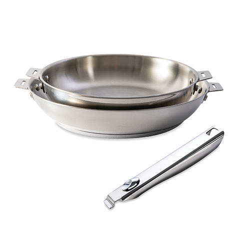 Lot 2 poêles tout inox Clips’Inox 24 et 28 cm et manche amovible Mathon - Mathon - 1
