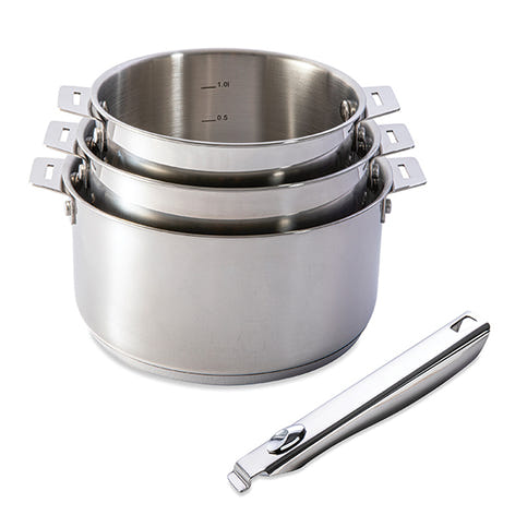 Lot 3 casseroles inox Clips’Inox 16, 18 et 20 cm et manche amovible Mathon - Mathon - 1