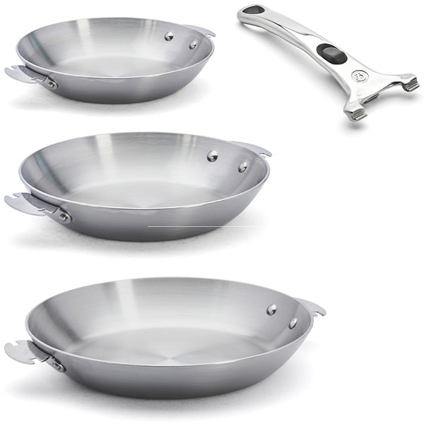 Lot 3 poêles tout inox Alchimy Loqy 20, 24 et 28 cm et manche amovible De Buyer - Mathon - 1