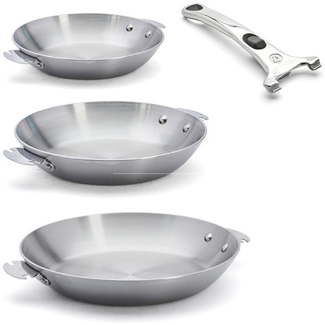 Lot 3 poêles tout inox Alchimy Loqy 20, 24 et 28 cm et manche amovible De Buyer - Mathon - 1