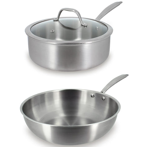 Lot wok 28 cm et sauteuse 24 cm tout inox Triply Menastyl - Mathon - 1