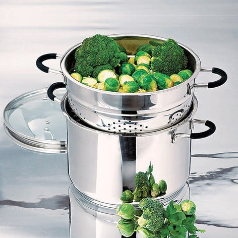 Lot marmite haute inox Rapid Cook avec couvercle et élément vapeur 26 cm 8,5 L Mathon - Mathon - 2