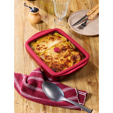 Plat à four rectangulaire en verre borosilicate avec couvercle Grenat 1,6L Pebbly - Mathon - 2