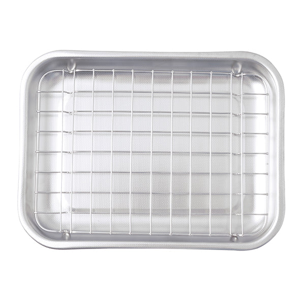 Lot plat à four rectangulaire bas 30 cm et grille 28 cm en acier inoxydable Steel Pan - Mathon - 2