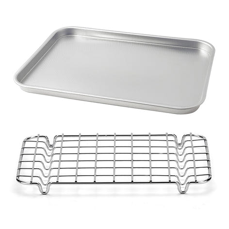 Lot plat à four rectangulaire bas 40 cm et grille 38 cm en acier inoxydable  Steel Pan - Mathon - 1