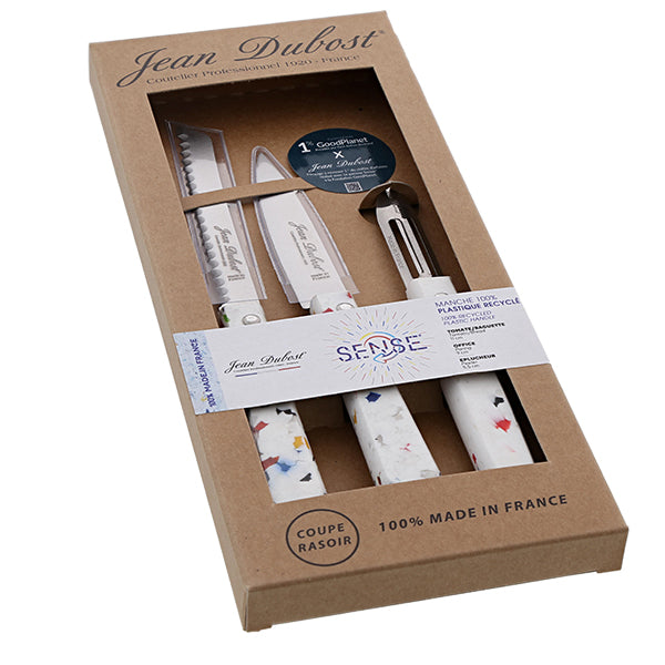 Set 3 couteaux de cuisine inox Sense® manche en plastique recyclé Jean Dubost - Mathon