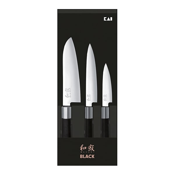 Set 3 couteaux 10 cm,15 cm,18 cm Wasabi Black Kai - Mathon