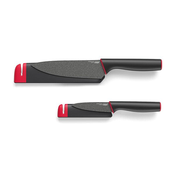 Set de 2 couteaux Chef et Office et fourreaux aiguiseurs céramique Joseph Joseph - Mathon - 1