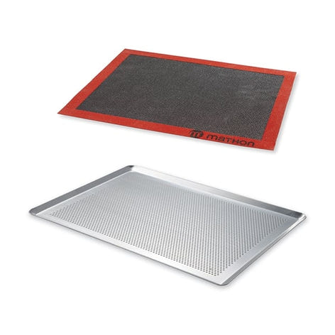 Lot plaque à pâtisserie perforée et tapis de cuisson perforé Mathon - Mathon - 1