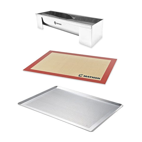 Lot gouttière à bûche démontable en inox avec plaque à pâtisserie et tapis de cuisson Mathon - Mathon - 1