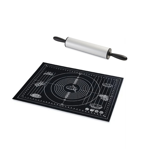 Lot tapis de pâtisserie multi-diamètres et rouleau anti-adhérent 45 cm Mathon - Mathon - 1