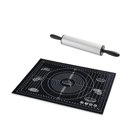 Lot tapis de pâtisserie multi-diamètres et rouleau anti-adhérent 45 cm Mathon - Mathon - 1