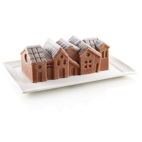 Moule à bûche 3D en silicone village enneigé Silikomart - Mathon - 1