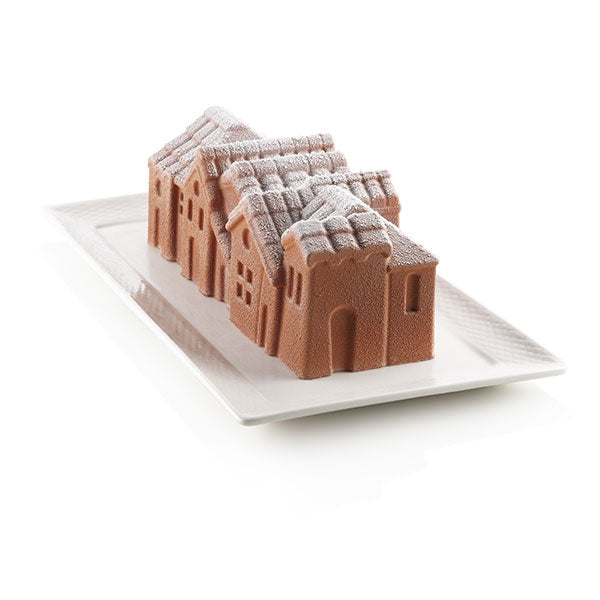 Moule à bûche 3D en silicone village enneigé Silikomart - Mathon - 2