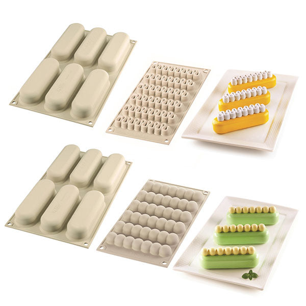 Lot 2 moules 3D kit 6 Chic et Pop éclairs et 2 plaques spéciales pochage Silikomart - Mathon - 1