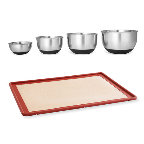 Lot tapis plaque de cuisson 39,7 x 29,5 cm et 4 petits bols inox de 10,5 à 17 cm Mathon - Mathon - 1