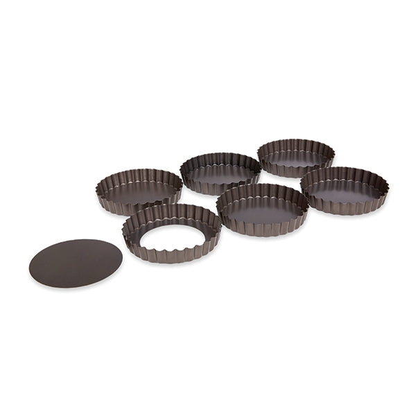 Set de 6 moules à tartelette avec fond amovible acier revêtement antiadhérent 12 cm Mathon - Mathon - 2